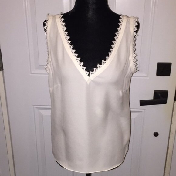 Rebecca Taylor Tailored SL Silk Lace Tank Top Snow 115 Size Small - Picture 1 of 13